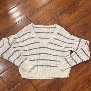 Striped V-Neck Aeropostale S Sweater - Cream and Blue